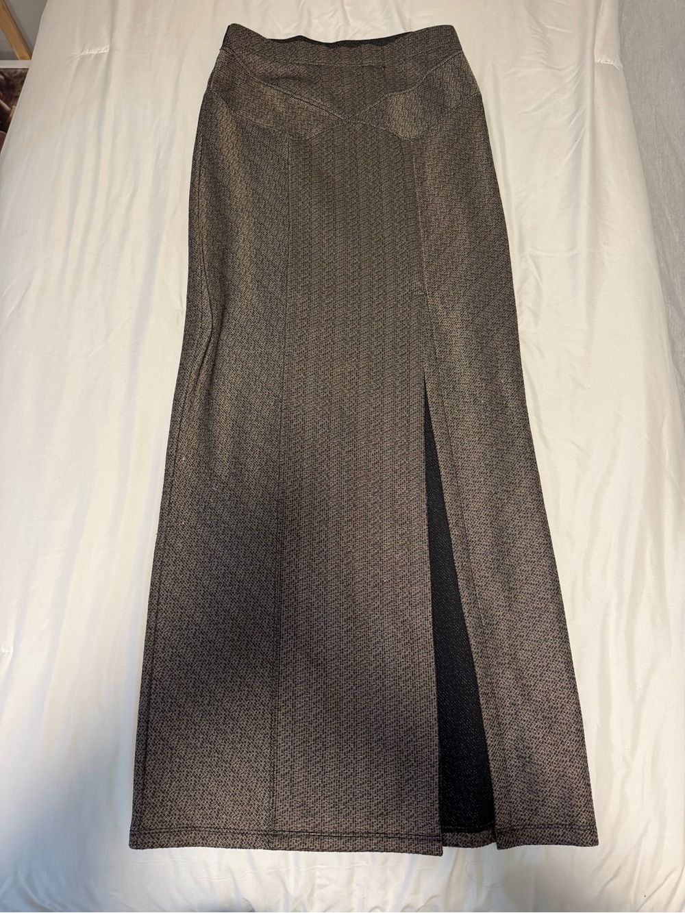 Free People Brown Textured Long Skirt with Front Slit